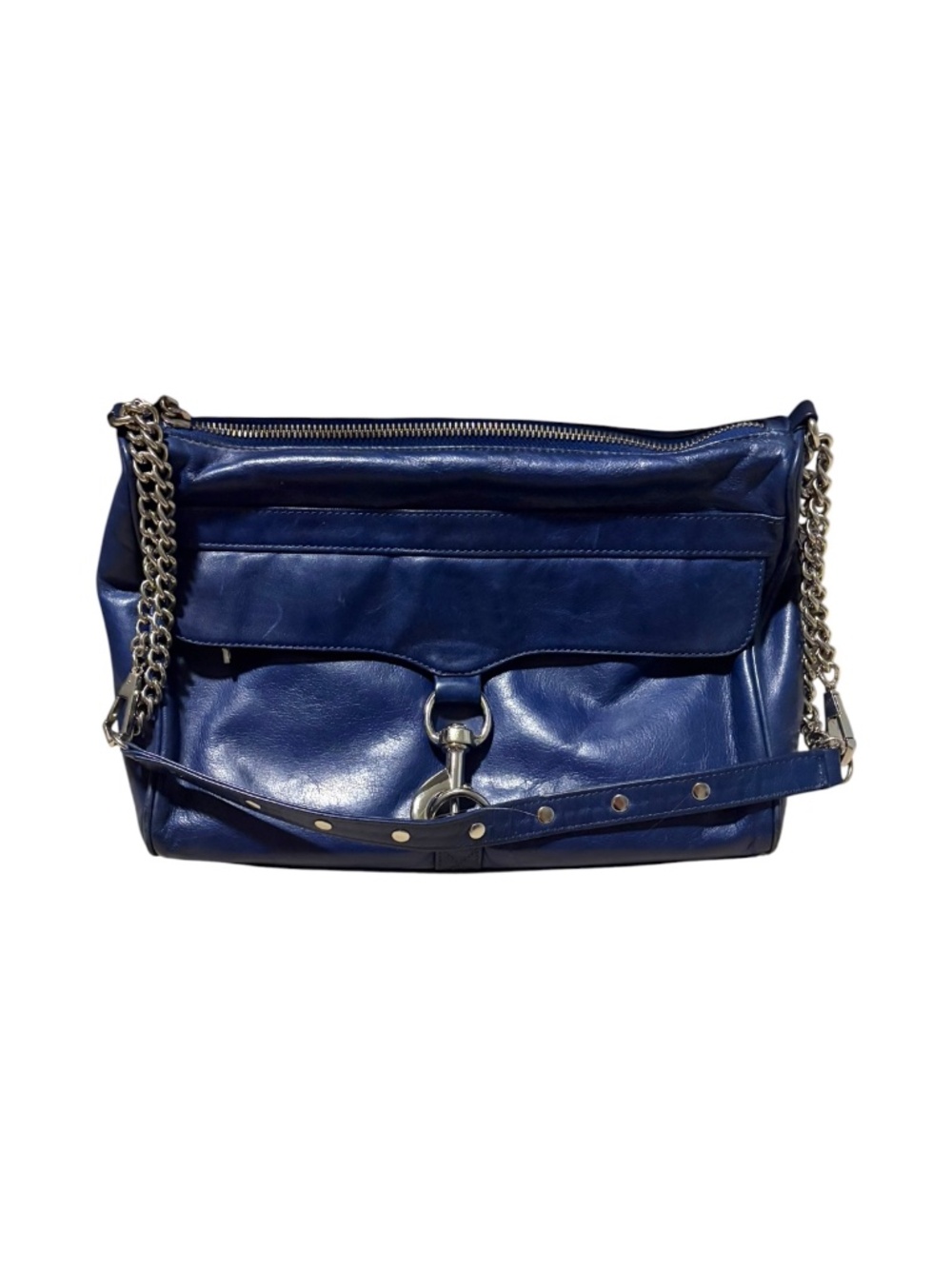 Rebecca Minkoff Dark Blue Leather MAC Crossbody Shoulder Bag Chain Strap - Picture 3 of 13